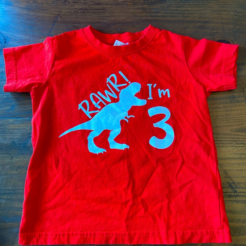 Kids Red 'RAWR! I'm 3' Dinosaur Short Sleeve Tee